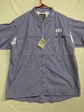 Drake Wingshooter Shirt Mens 2XL Purple TCU Gingham Fishing Vented
